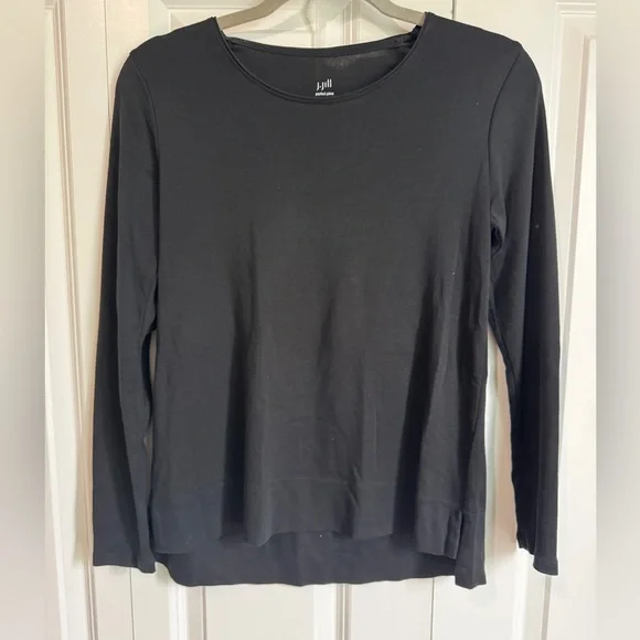 J. Jill Perfect Pima 100% Pima Cotton Black Long Sleeve Tee Top T-Shirt Size XS - Picture 2 of 12